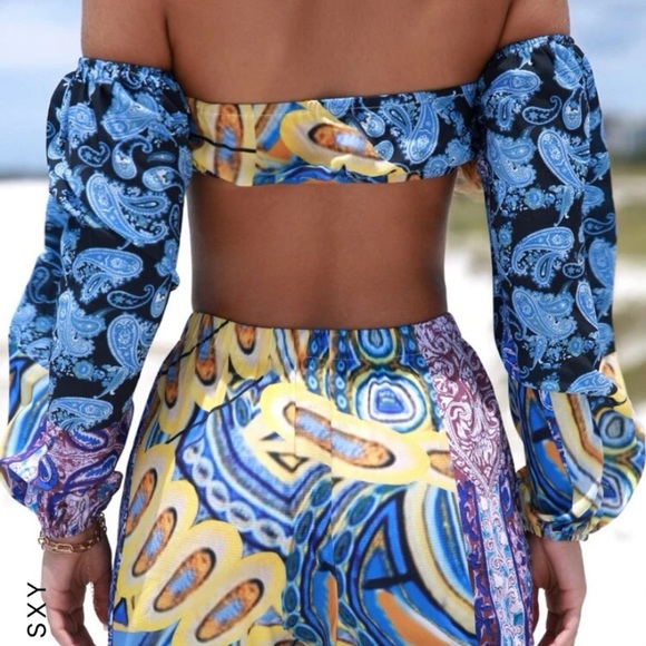 BLUE and Yellow Paisley Print 2pc Set - Picture 5 of 5
